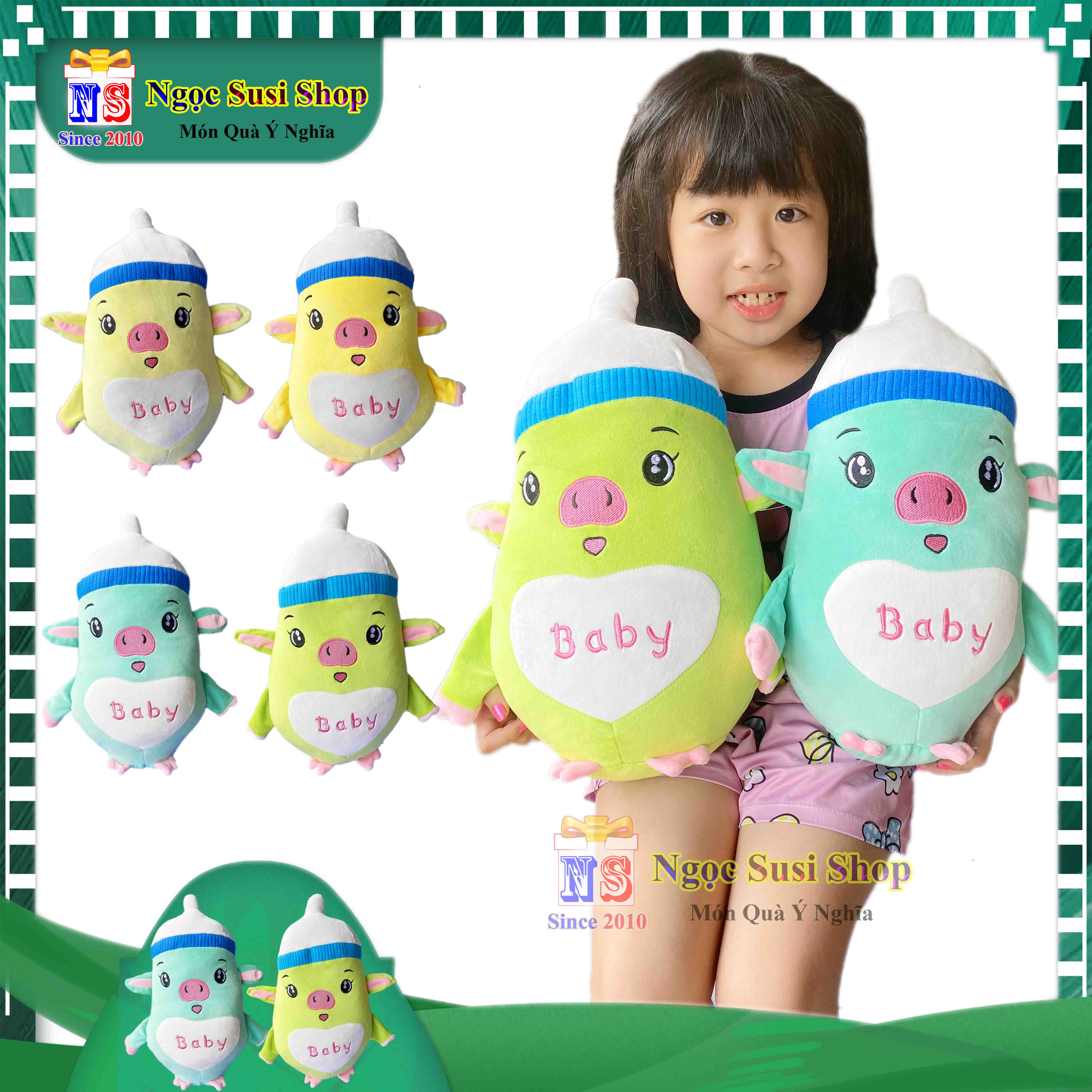 GẤU BÔNG CON HEO BÌNH SỮA BABY CHO BÉ ÔM NGỦ - THÚ BÔNG HEO BÌNH SỮA BABY