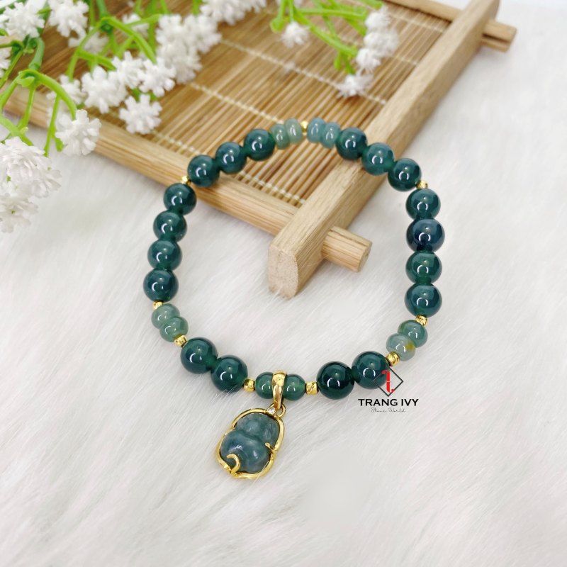 Vòng Tay Lam Ngọc Mix Tỳ Hưu Bọc Vàng 10K