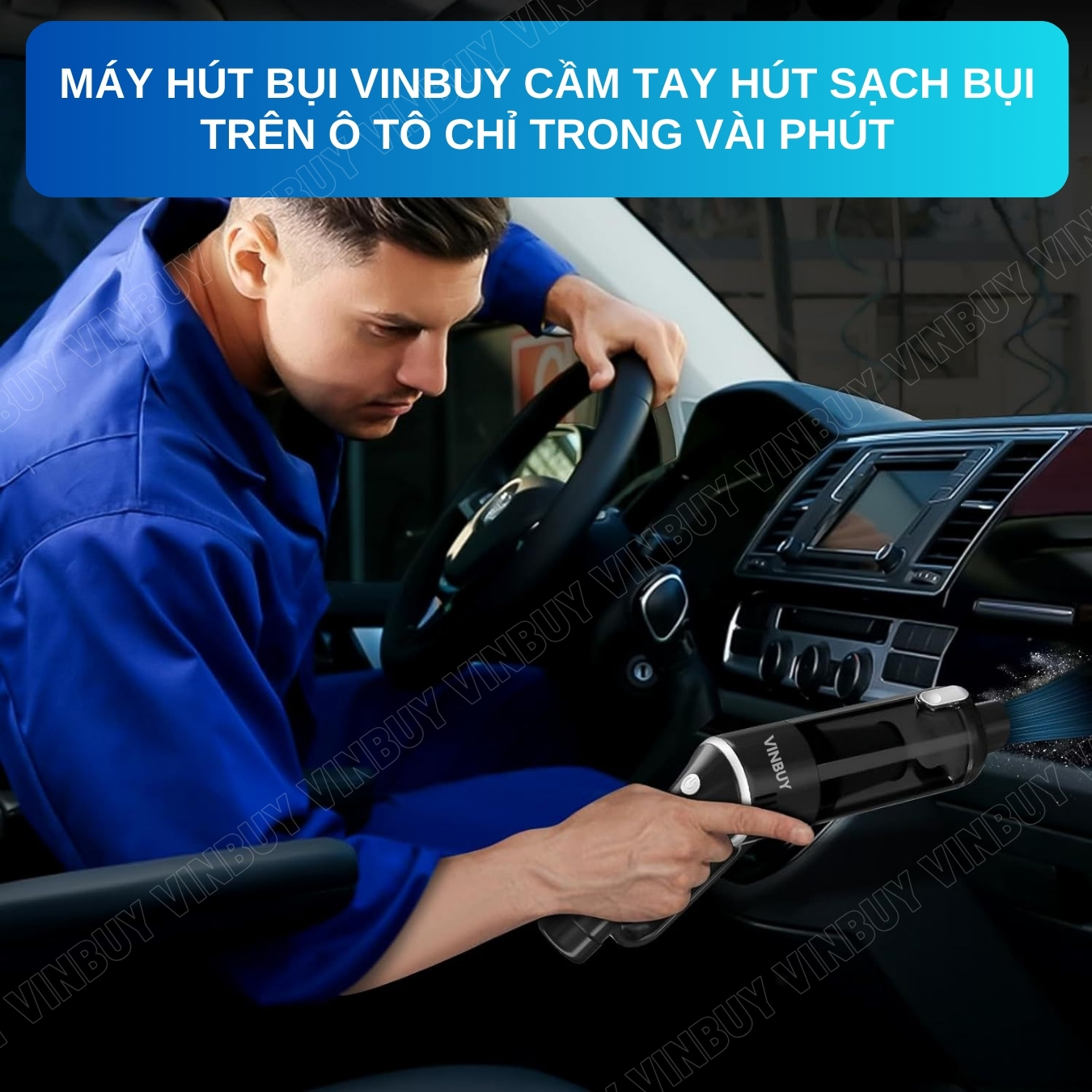 Máy hút bụi cầm tay, hút bụi xe ô tô, xe hơi, giường nệm, lực hút mạnh 22000PA, pin sạc không dây - Chính hãng VinBuy