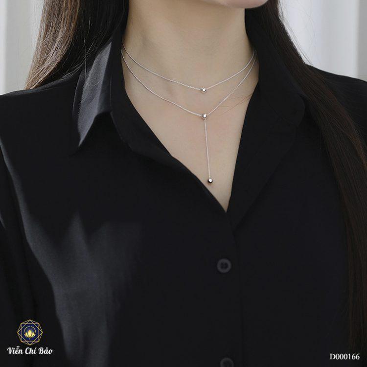 Dây chuyền Choker 2 lớp đính bi tròn sang chảnh Vòng cổ bạc nữ S925
