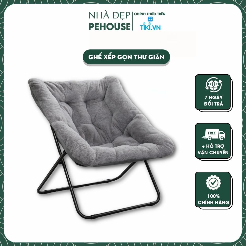 Ghế Xếp Gấp Gọn Văn Phòng Và Gia Đình Đa Năng, Ghế Gấp Tựa Lưng Thư Giãn Và Đọc Sách - Hàng Chính Hãng - Xám