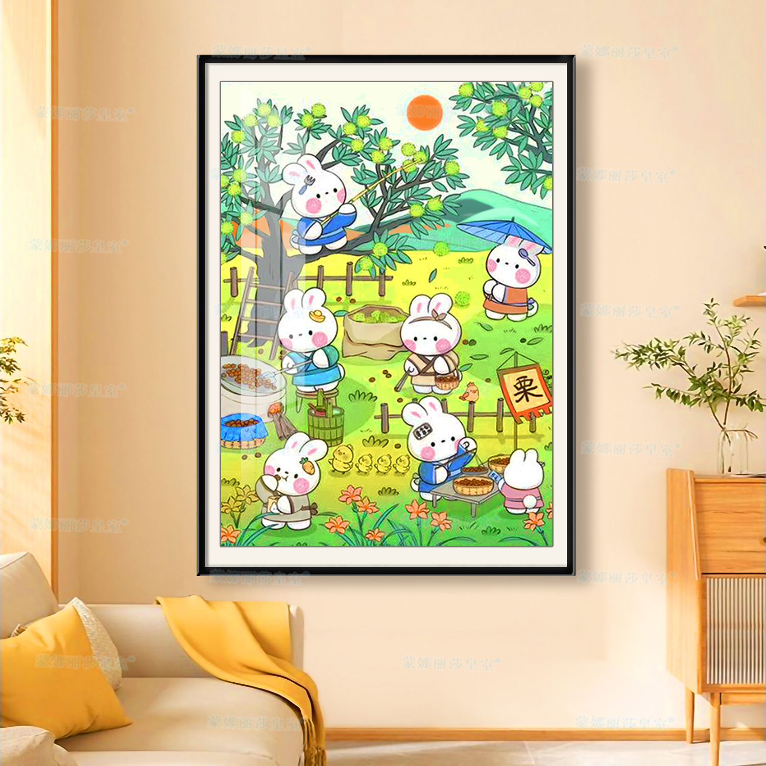 Tranh thêu kín Thỏ hạt dẻ 62968, thêu 4 sợi, 9CT, kích thước 60*80 cm