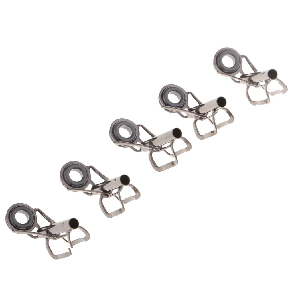 5Pcs Stainless Steel Fishing Rod Guides Top Tip Rings DIY Rod Repair Kit