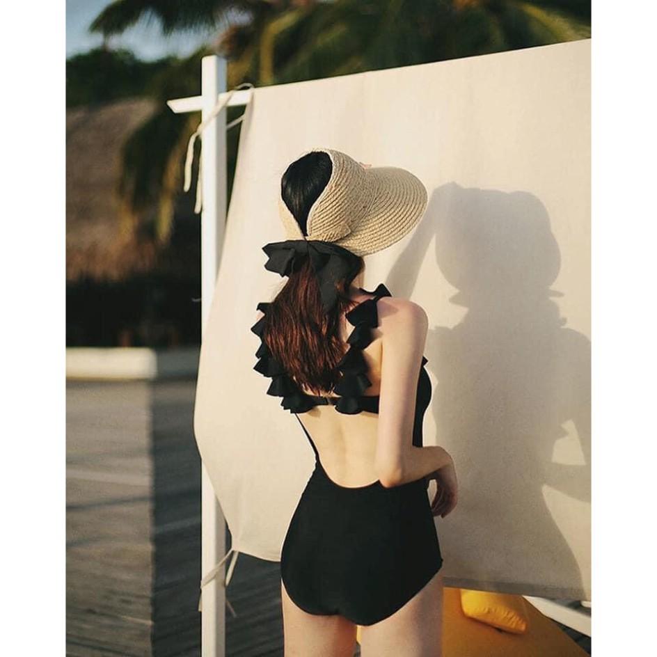 freeship Bikini liền một mảnh bèo vai đen siêu đẹp mặc đi biển đi bơi ( Đảm bảo 100% như hình)