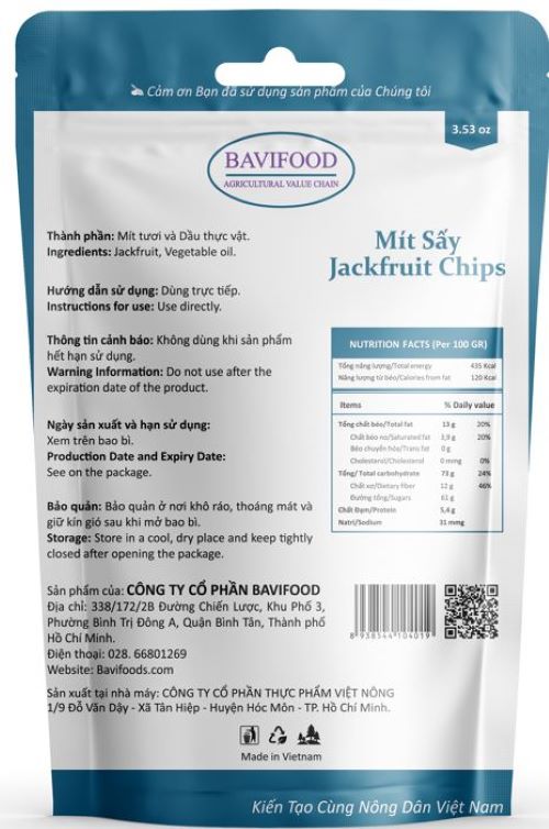 Mít Sấy Chân Không (Jackfruit Chips), Giòn Xốp Tự Nhiên - BAVIFOOD, Khối Lượng: 100 grs (gói = 100 grs) – Premium