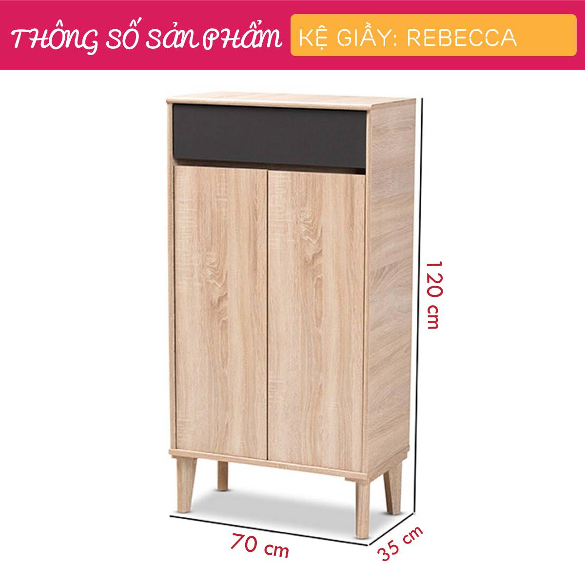 Tủ gỗ để giày hiện đại SMLIFE Rebecca | Gỗ MDF dày 17mm chống ẩm | D70xR35xC120cm