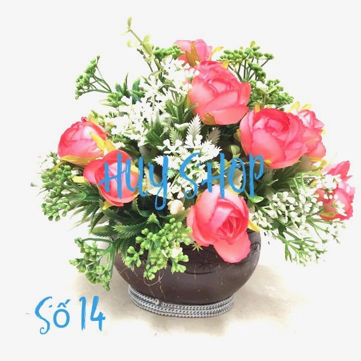 CHẬU GÁO DỪA HOA NHÂN TẠO TRANG TRÍ NHÀ CỬA 13-16