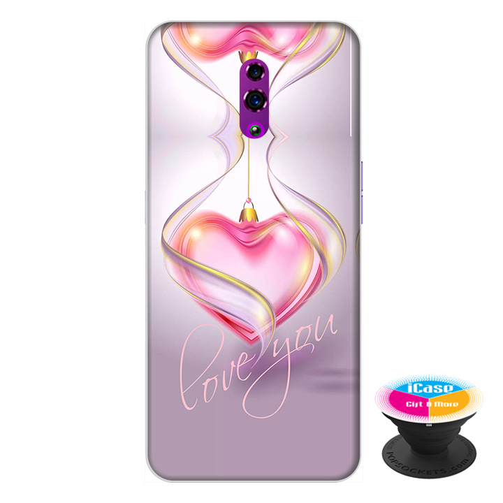 Ốp lưng điện thoại Oppo Reno hình Trái Tim Hồng tặng kèm giá đỡ điện thoại iCase xinh xắn - Hàng chính hãng
