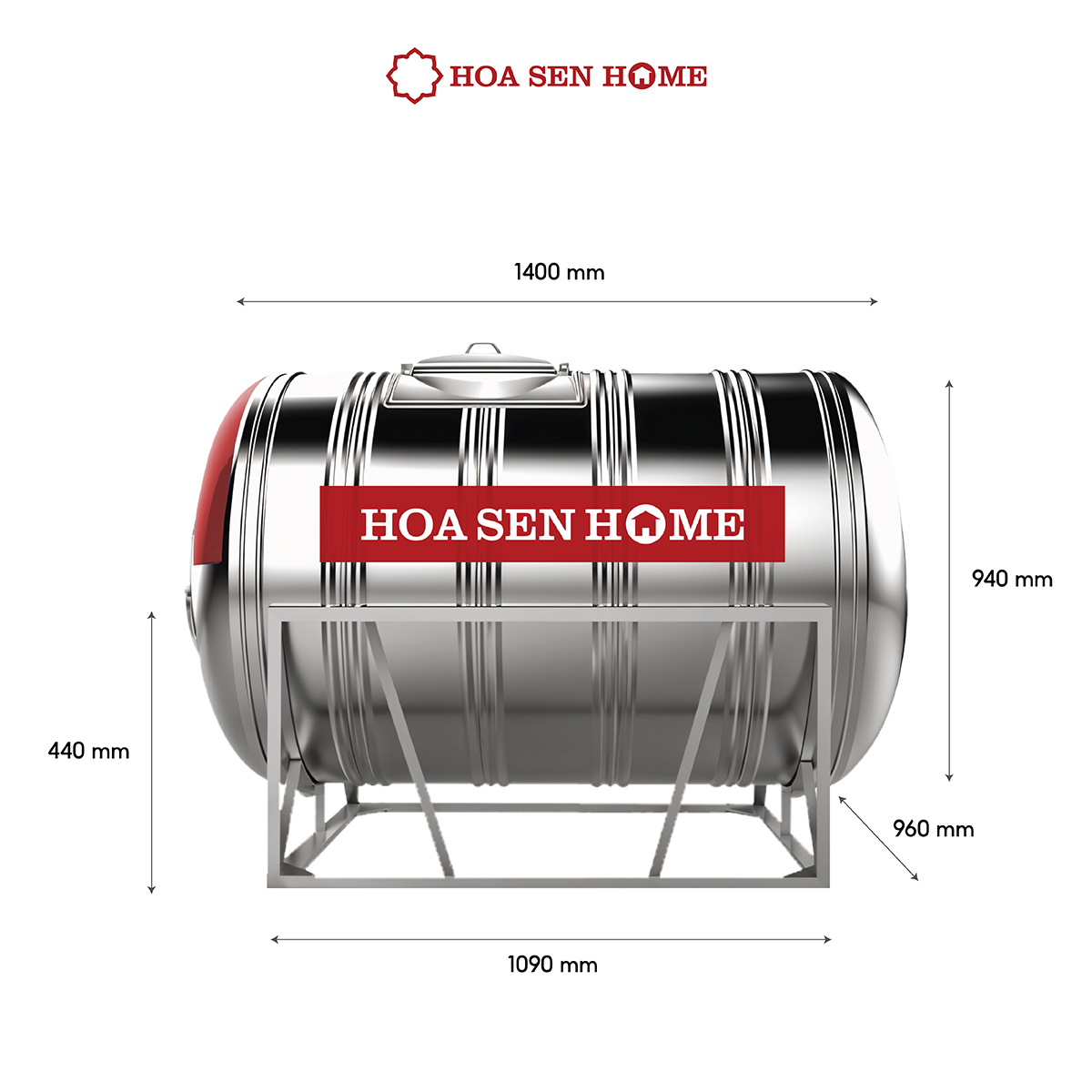 Bộ bồn nước INOX LUSWELL VNDAI ngang, chất liệu inox SUS 304, công nghệ ghép mí chống rò rỉ - Hoa Sen Home - Hàng chính hãng - MIỄN PHÍ VẬN CHUYỂN
