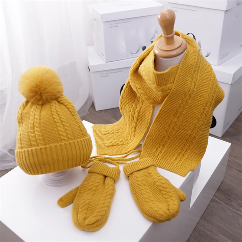 Cho Bé Mùa Đông Ấm Beanies Nón Lưỡi Trai 3 Món Cho Bé Trai Bé Gái Mũ Khăn Găng Tay 2020 Cho Trẻ Em Đan Pompom Nắp khăn Choàng Cổ Găng Tay Hở Ngón Phù Hợp Với 1-5T