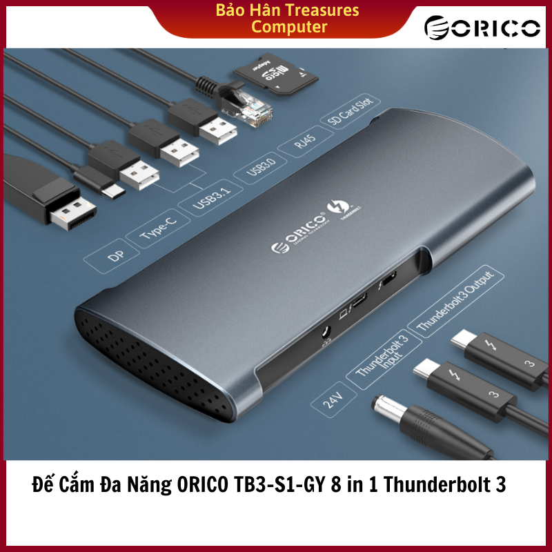 Đế Cắm Đa Năng ORICO TB3-S1-GY (Xám) 8 Trong 1 Thunderbolt 3 - Hàng Chính Hãng