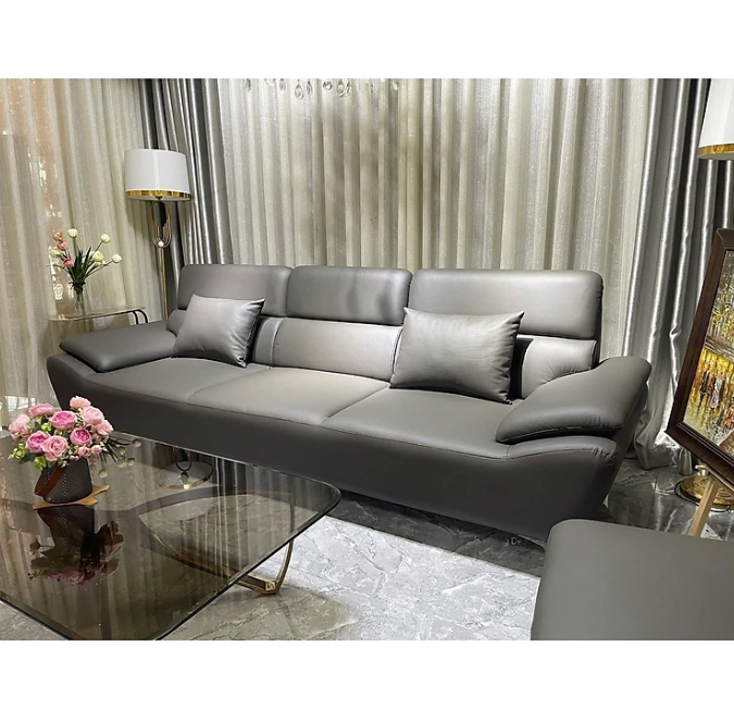 Sofa băng da bò Italy Tundo màu xám – SFBCT21 3m hàng cao cấp chuẩn da bò nhập khẩu Ý