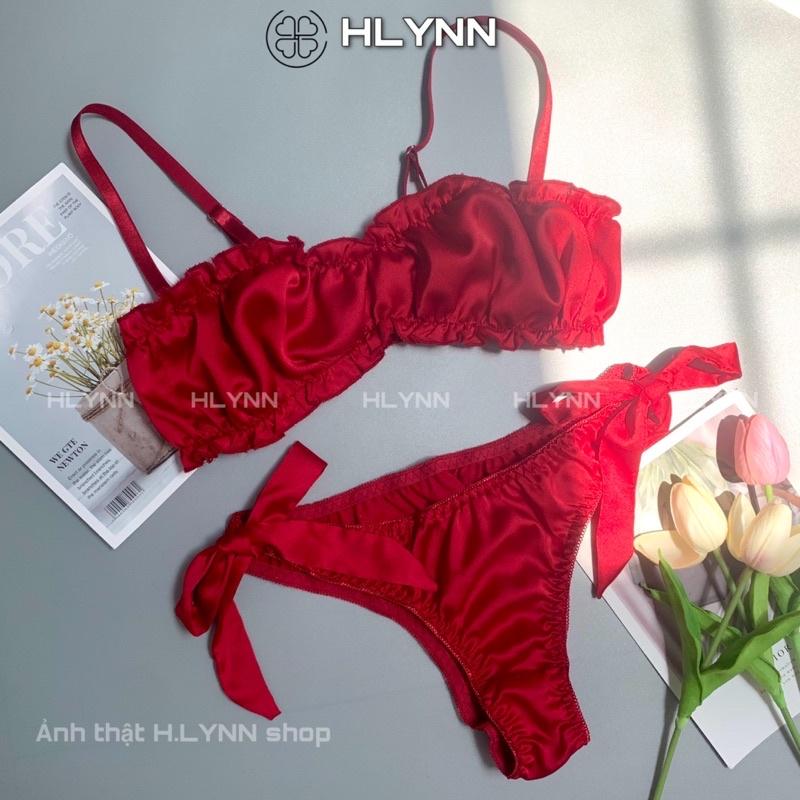 Set đồ lót lụa satin buộc nơ bikini đi biển có mút m170