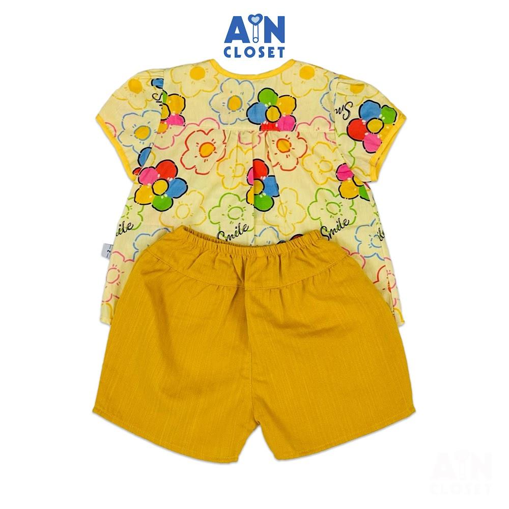 Bộ quần áo Ngắn bé gái hoạ tiết Hoa Bé Ngoan Vàng Cotton - AICDBGX8KWS9 - AIN Closet