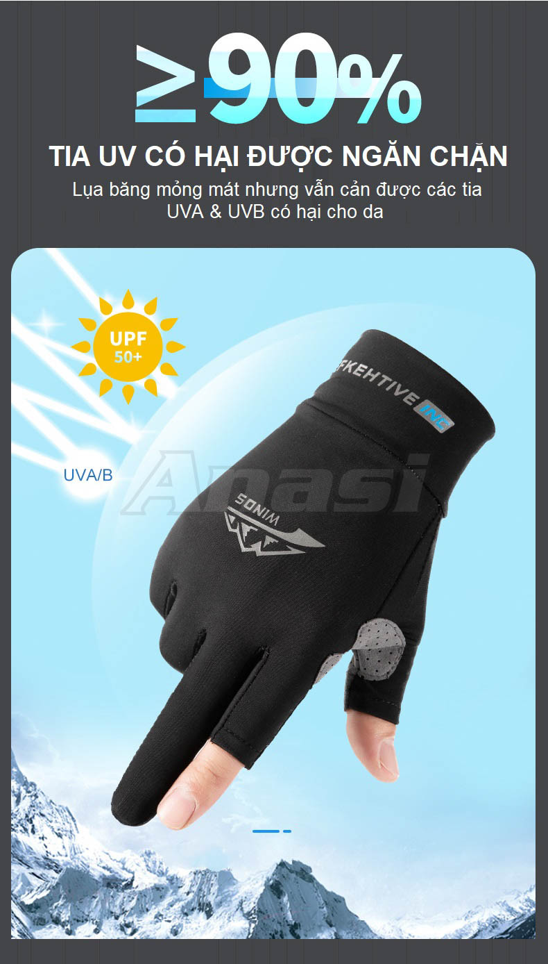 Găng tay lụa băng lót da thuộc thể thao cho nam và nữ Anasi WINDS13 - Chống tia UV
