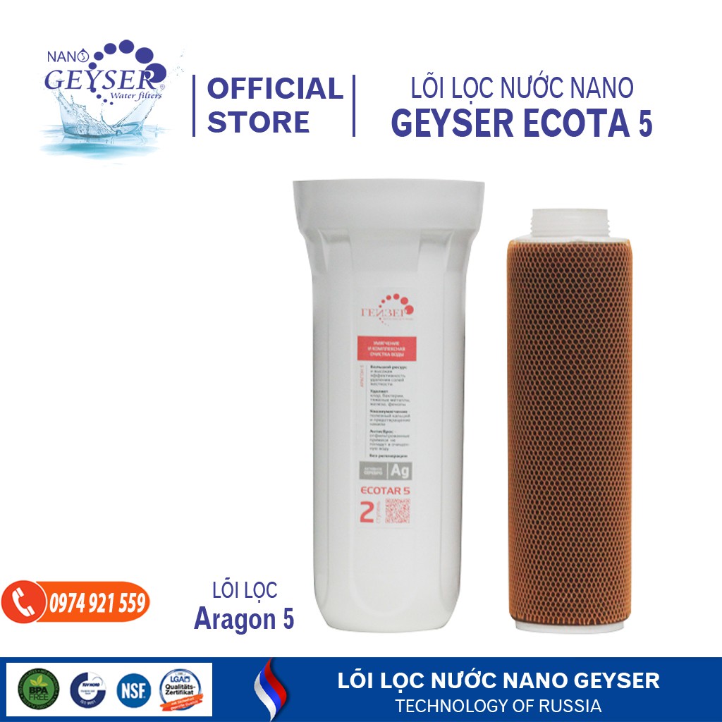 Bộ Lõi lọc nước 123 Ecotar-CB của máy bình lọc nước Nano Geyser Ecotar 5 không sử dụng điện giữ khoáng Nano Geyser của Nga