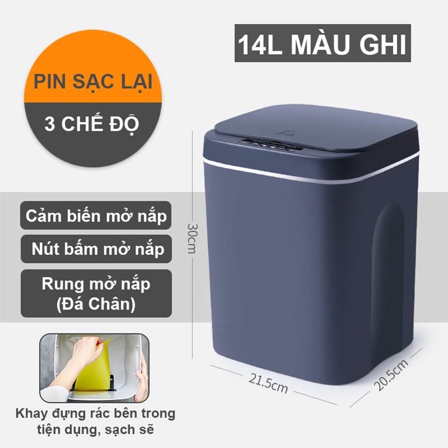 Thùng rác thông minh tự động mở lắp kèm đèn diệt khuẩn có khay giữ túi rác tiện dụng mẫu 2021