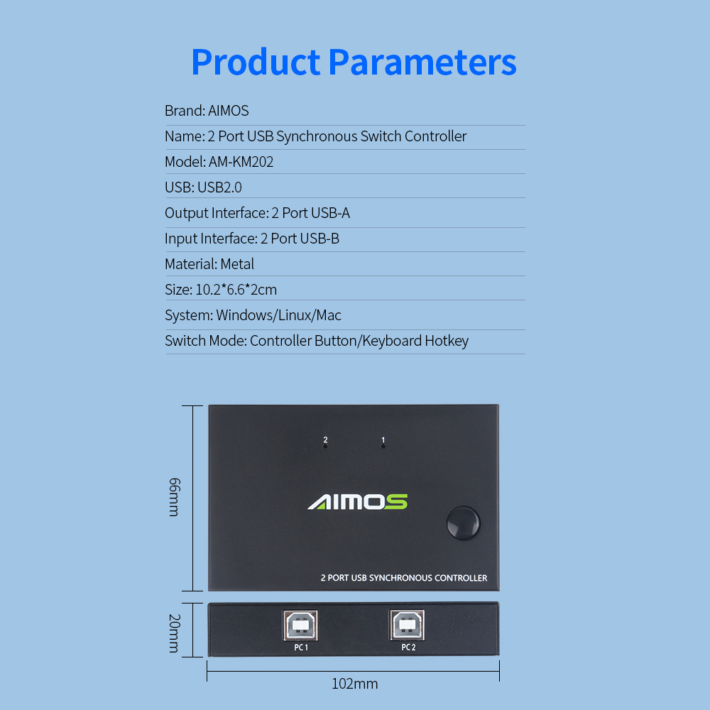 Bộ điều khiển công tắc đồng bộ AIMOS AM-KM202 2 cổng USB
