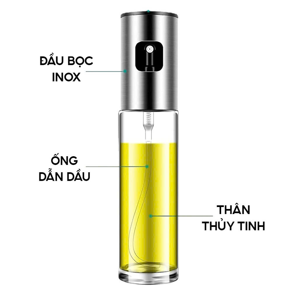 Bình phun xịt dầu ăn thủy tinh nắp bọc inox 304 100ml