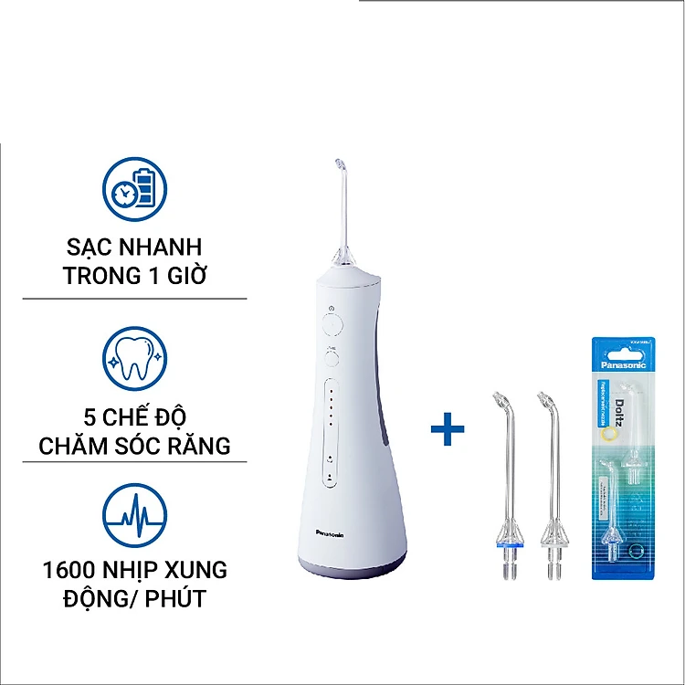 Combo Máy Tăm Nước Cầm Tay Panasonic Công Nghệ Siêu Âm EW1511 + Đầu thay thế WEW0983X401 - Hàng Chính Hãng