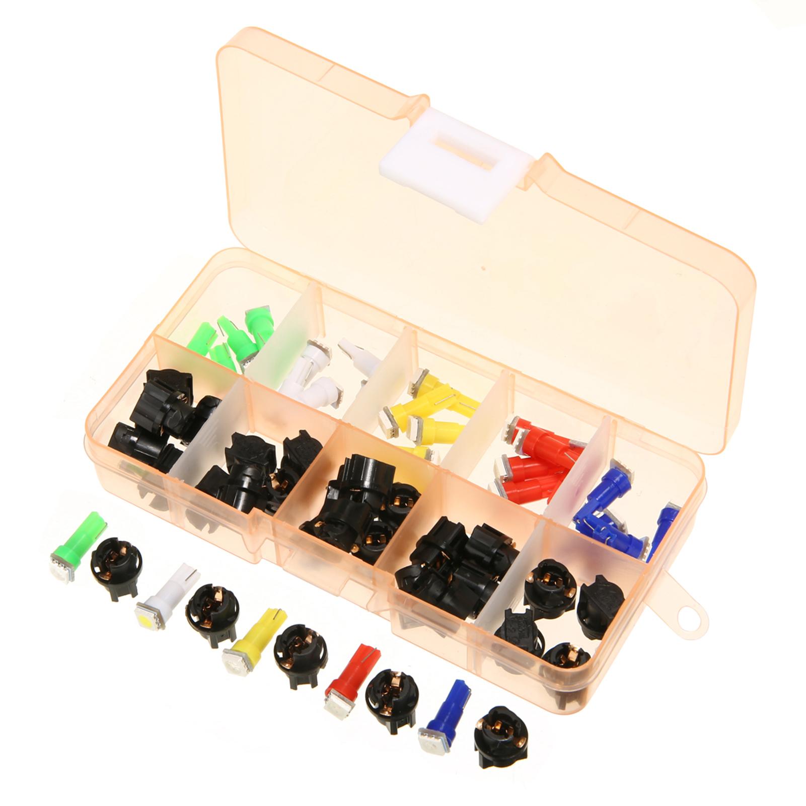 30pcs Car Auto T5 T10 5050 SMD LED Light Bulbs Instrument Panel Dashboard Light Bulbs Lamp 12V 5 Kind Color