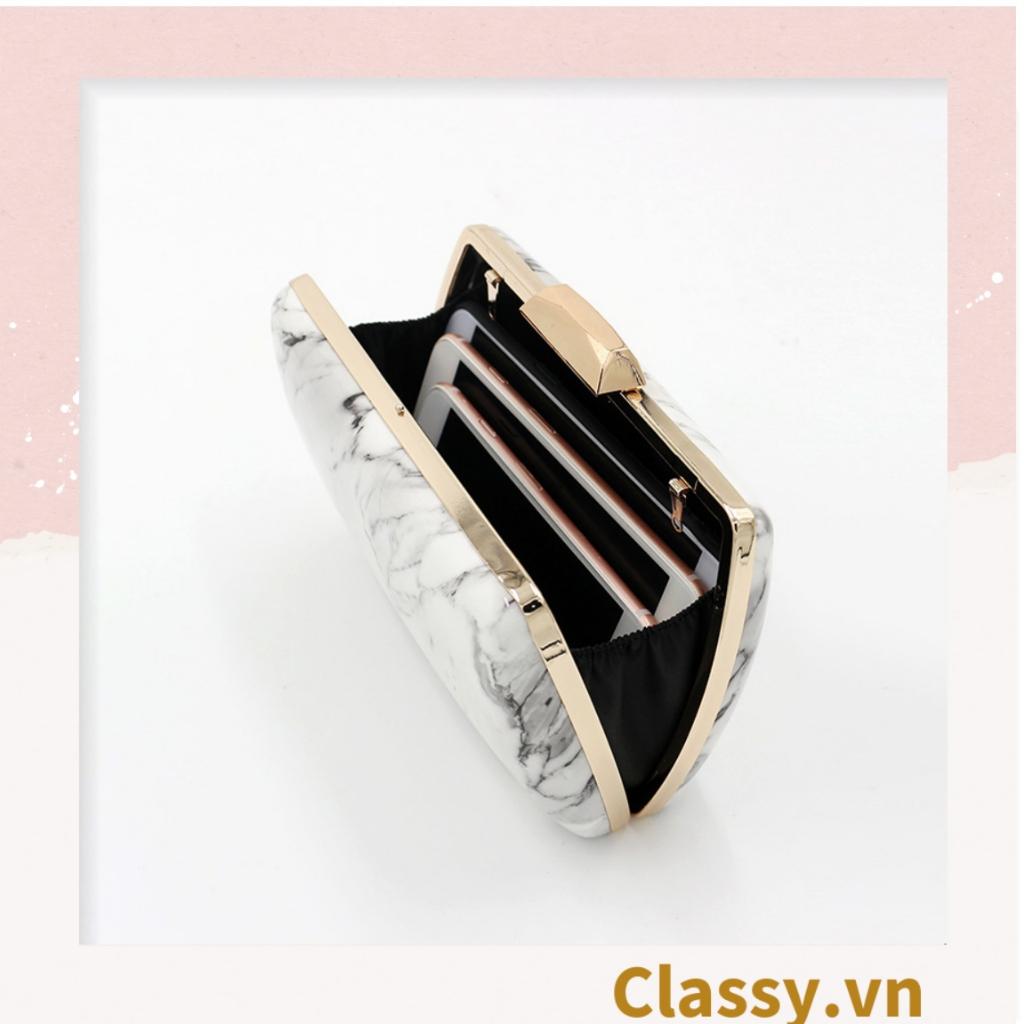 Clutch Classy cầm tay, đeo chéo 19.5x6.5x4cm, họa tiết cẩm thạch sang trọng đi tiệc T1189