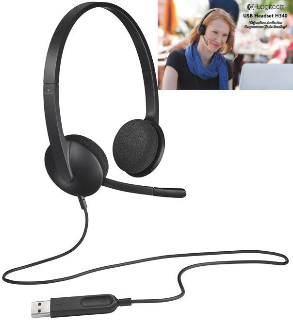 Tai Nghe Logitech USB Headset H340 Cho PC, Laptop Tích Hợp Micro Chuyên Dùng Cho Học Trực Tuyến Online - Dây Dài 1.8m - Kèm Đèn LED Trợ Sáng - Hàng Chính Hãng