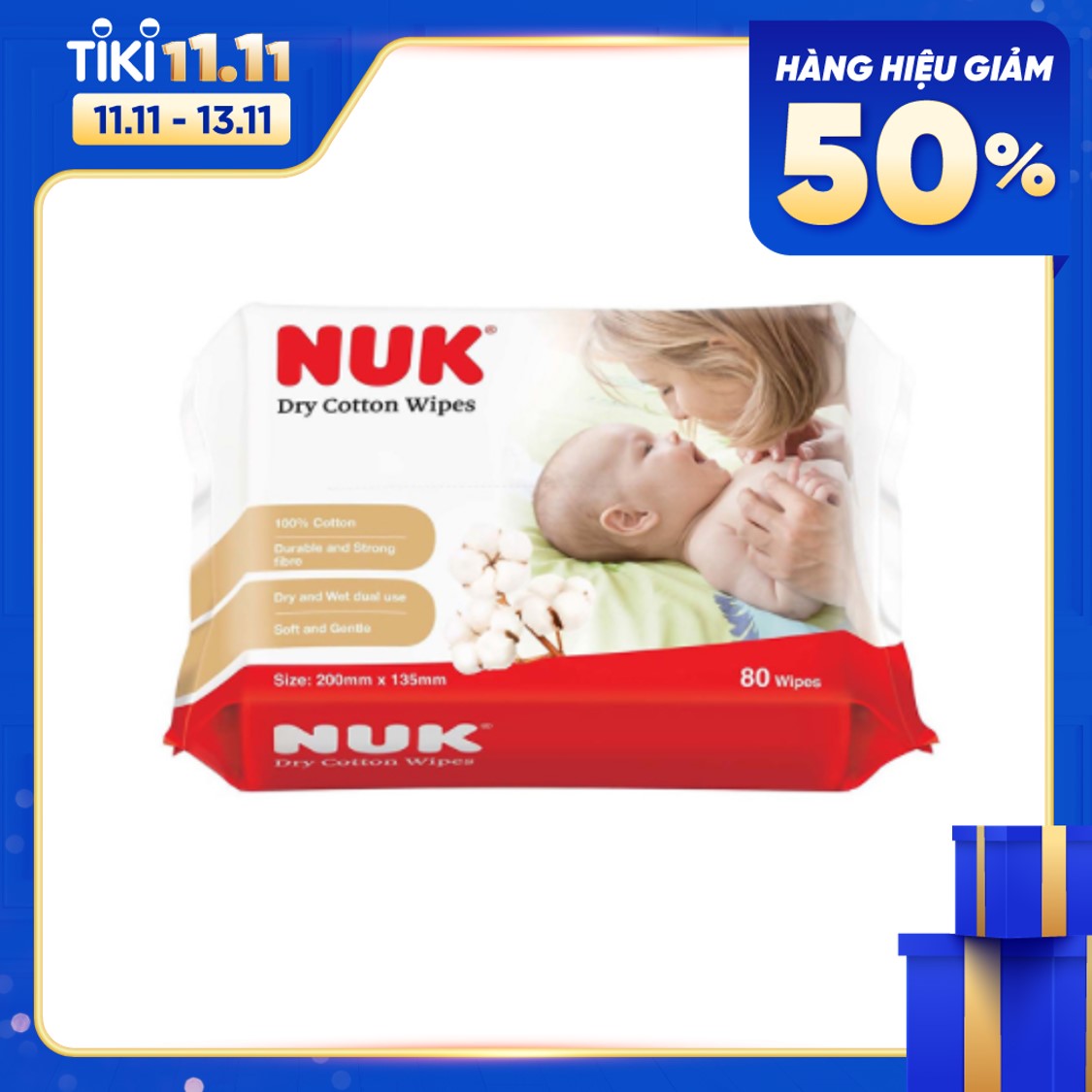 Bộ 6 Gói Khăn Vải Khô Đa Năng Nuk (80C X 6 Gói) (Dry Cotton Wipes, 80 Pc/Bag X 6)