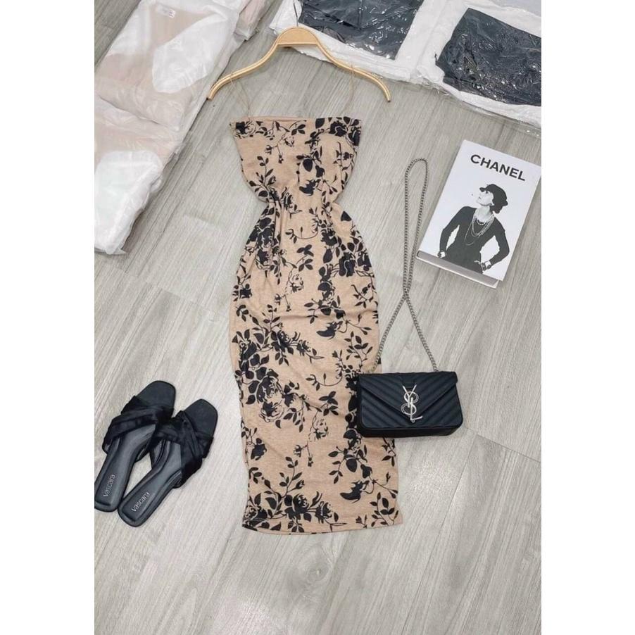 Đầm hotgirl body dài 2 dây hoạ tiết sang chảnh