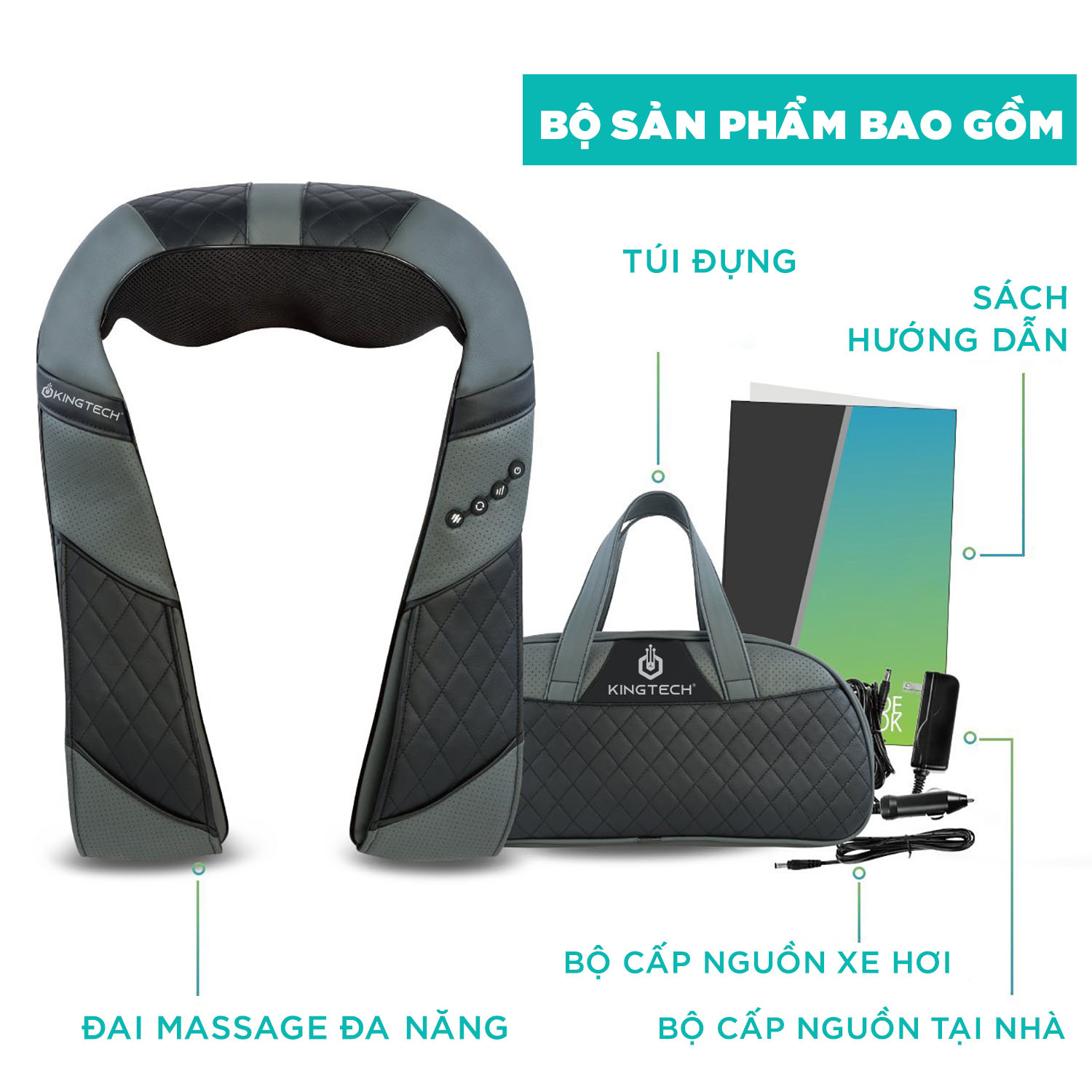 Máy Massage Toàn Thân Cao Cấp 3D KINGTECH KS460 - Đai Mát xa Nhiệt Chuyên Sâu Cho Cổ, Vai Gáy, Lưng, Chân - Tiện Sử Dụng Tại Nhà, Văn Phòng, Du Lịch - Chính Hãng