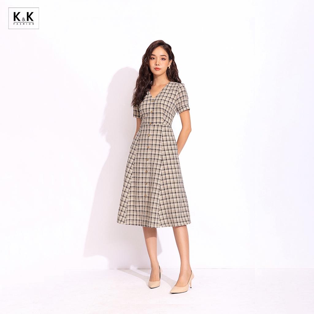 Đầm Caro Công Sở Dáng Chữ A K&amp;K Fashion KK150-11 Chất Liệu Tuytsi