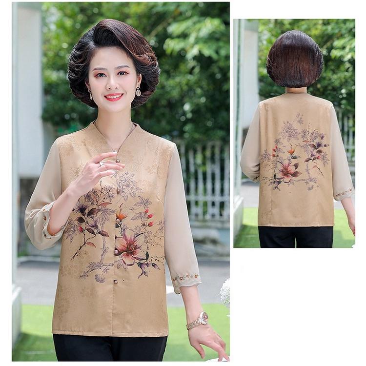 Áo sơ mi nữ trung niên cao cấp cho mẹ cho bà, hoa thược dược mới loại 1_A470