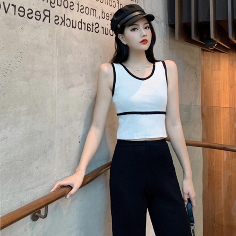 Áo dệt kim sát nách thiết kế cổ chữ V nữ tính