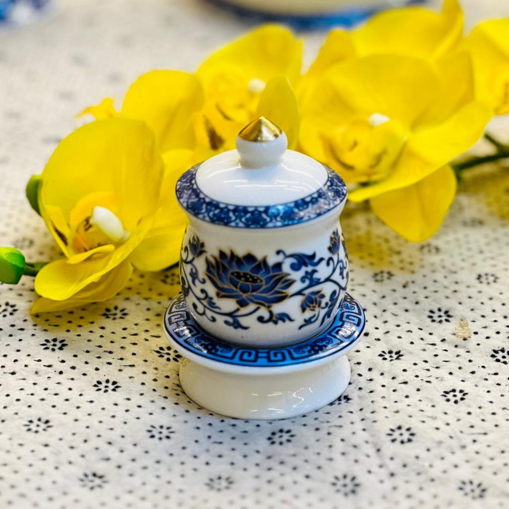 Bộ đồ thờ thần tài RỒNG VIỆT, Bộ đồ sứ men gấm Xanh cao cấp, tôn nghiêm ban thờ