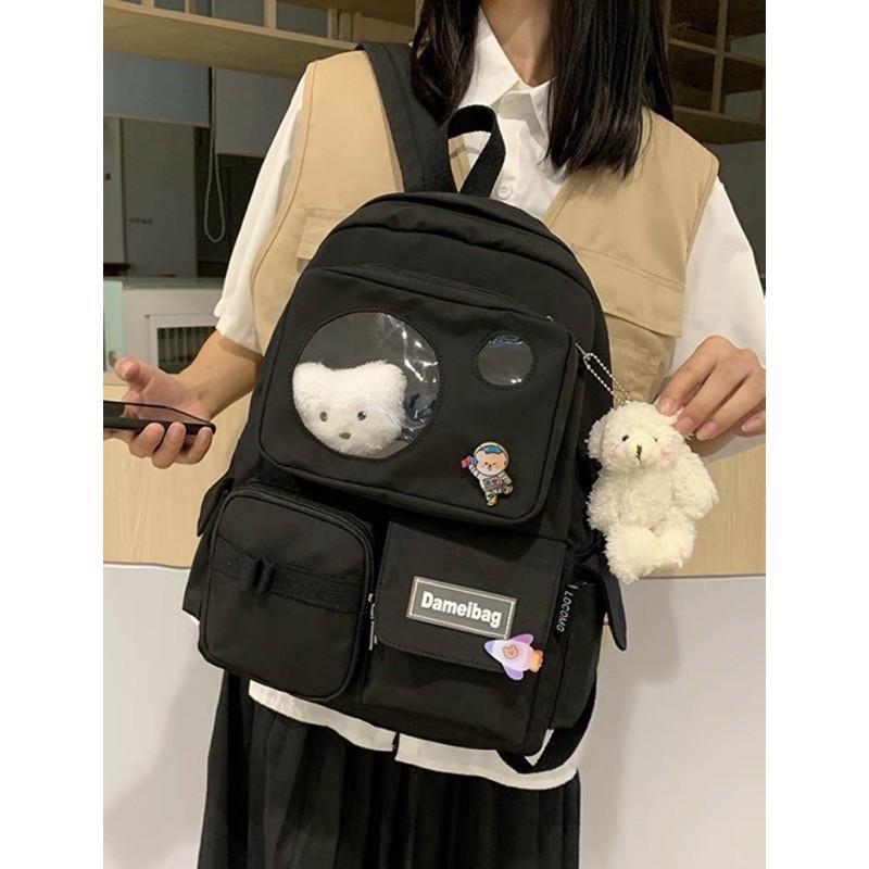 Balo Nữ Đi Học Laptop thời trang ulzzang cặp sách đi học Sinh viên học sinh BALO ULZZANG DEMIBAG ĐẦU GẤU