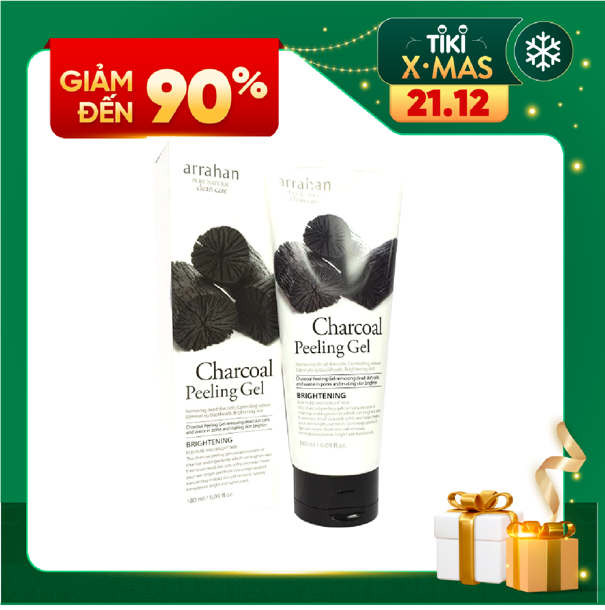 Tẩy Tế Bào Làm sạch sâu  và Ngăn Ngừa Mụn Chết Chiết Xuất Từ Than Hoạt Tính ARRAHAN CHARCOAL PEELING GEL (180ml) - Hàn Quốc Chính Hãng