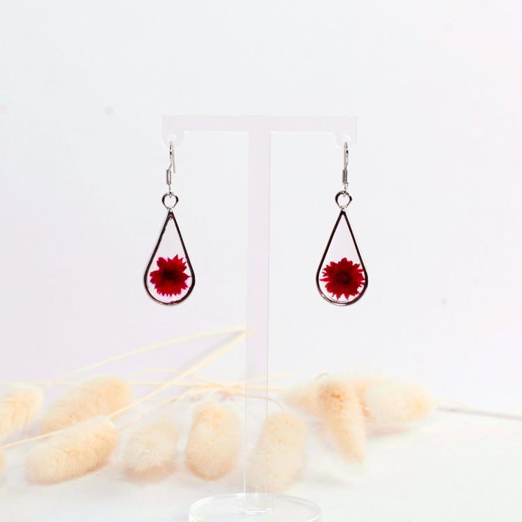Bông tai hình giọt nước hoạ tiết hoa khô handmade resin epoxy trong suốt nhiều màu sắc