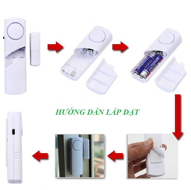 Báo động chống trộm cửa mở cảm ứng từ V1 (chất lượng cao, giá rẻ) - Tặng kèm đèn pin bóp tay