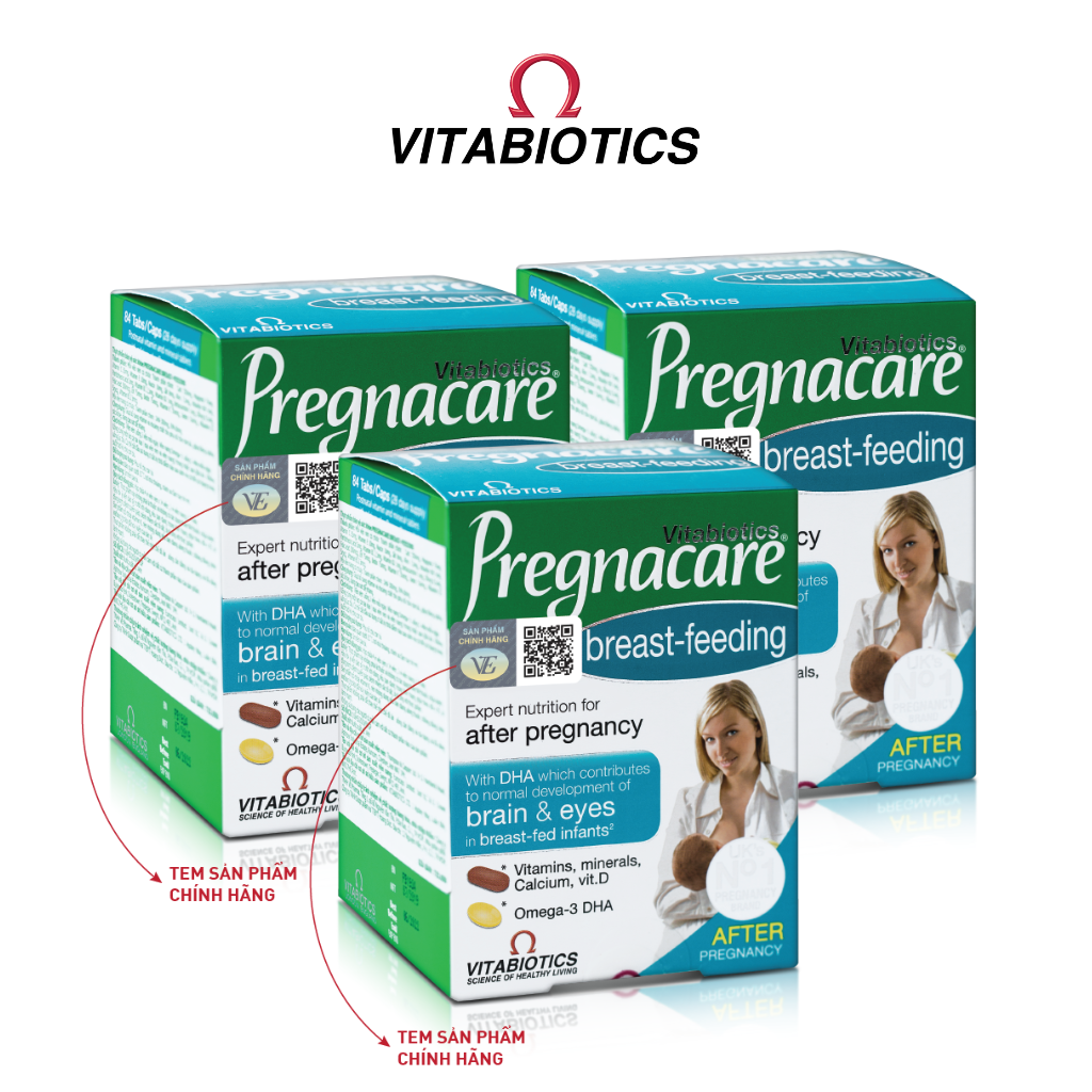 Combo 3 Hộp Viên Uống Cho Phụ Nữ Cho Con Bú Vitabiotics PREGNACARE Breast-feeding Bổ Sung Dinh Dưỡng