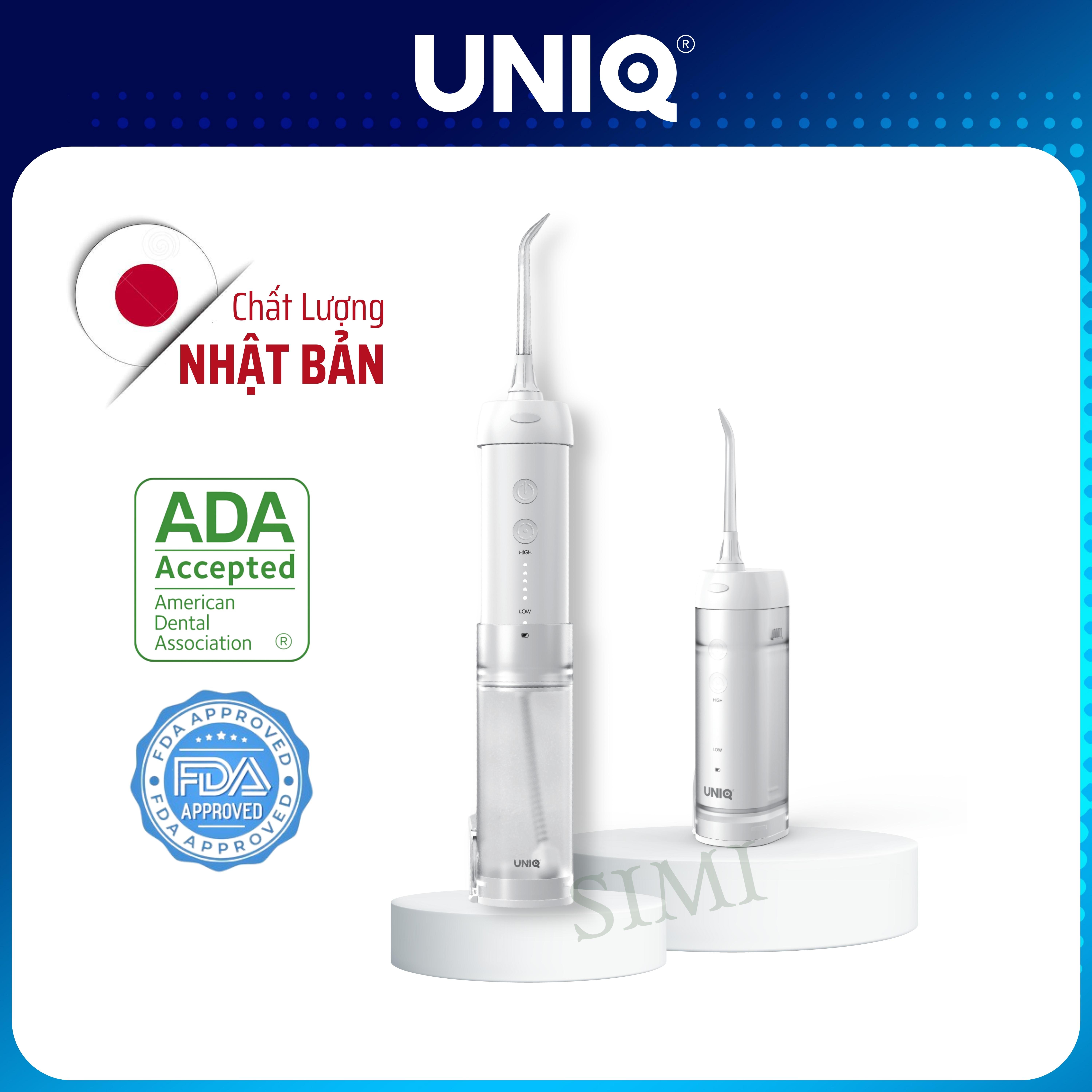 Tăm Nước Cầm Tay UNIQ Smile F1 Nhật Bản Cao Cấp Máy Vệ Sinh Răng Miệng Mini Tốt Xịt Xỉa Rửa Làm Sạch Kẽ Răng Niềng Dụng Cụ Cạo Lưỡi Waterpik May Tam Nuoc Du Lịch Không Dây Nhập Khẩu