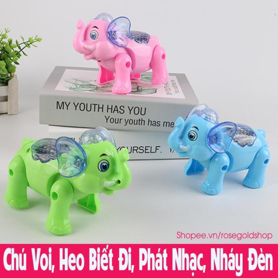 Đồ Chơi Chú Voi, Heo Biết Đi, Phát Nhạc, Nháy Đèn (Có Dây Dắt) Cực Đáng Yêu