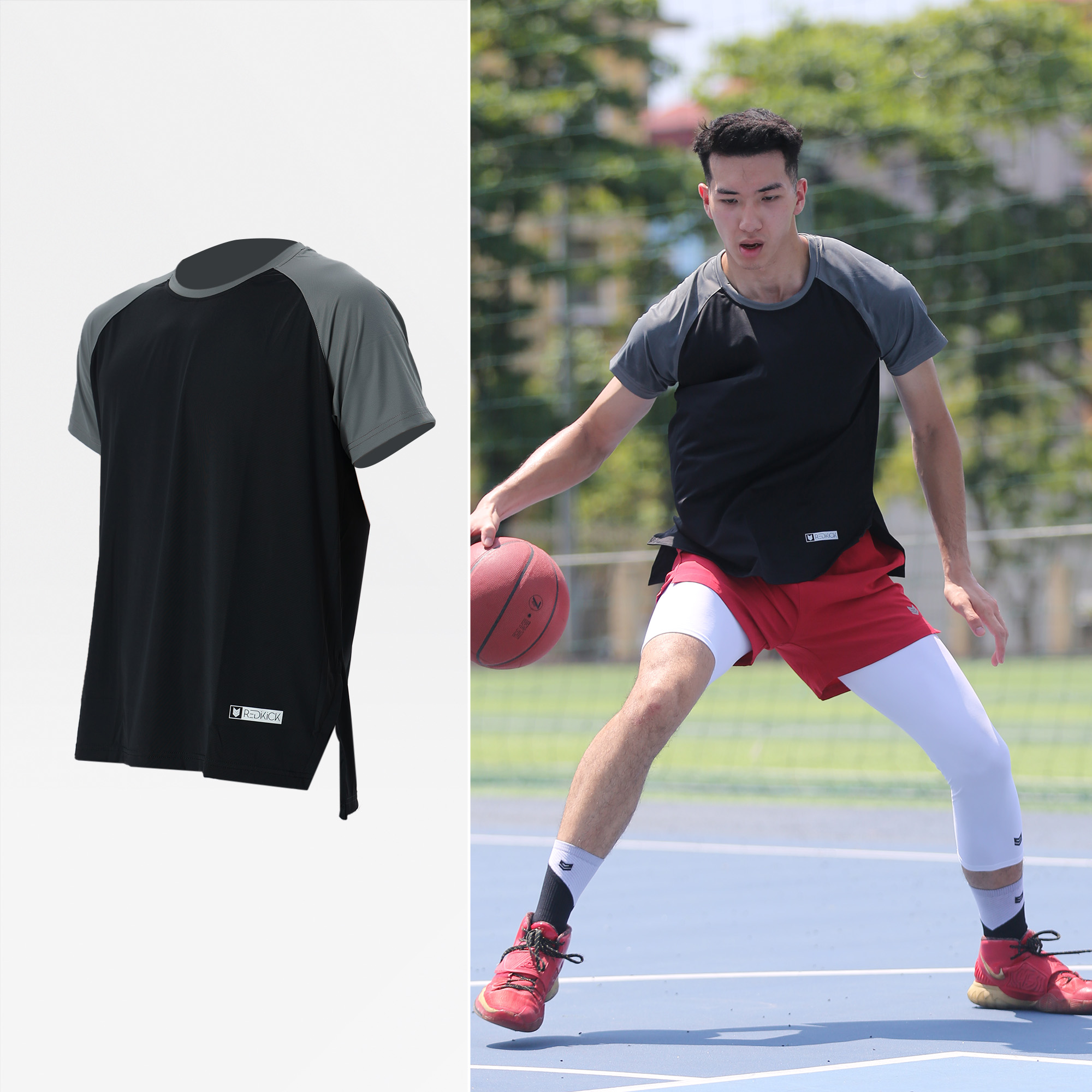 Áo Raglan Redikick Coolex Vải thoáng khí Nhanh khô A23002 thoáng mát thấm hút mồ hôi co dãn chơi Bóng Rổ Tennis Đá Bóng