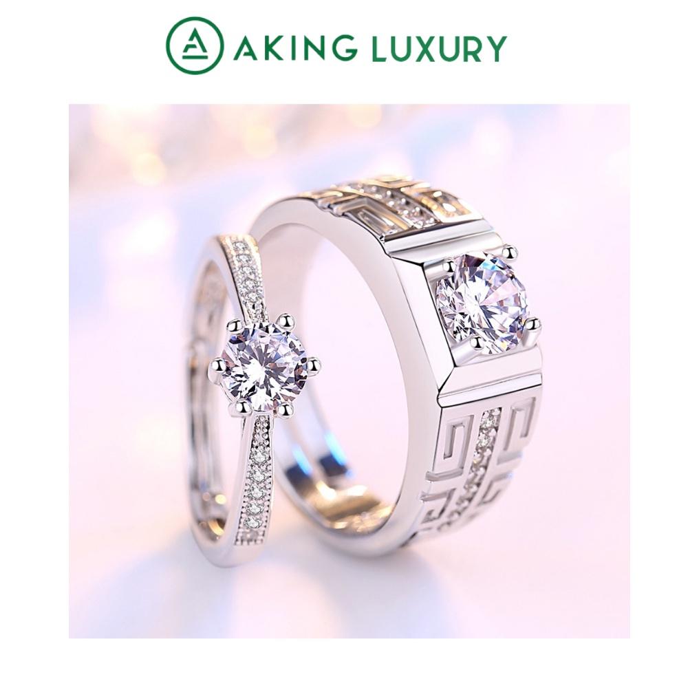 Nhẫn đôi AK16 cao cấp, nhẫn bạc nam họa tiết khỏe khoắn, nhẫn bạc nữ đính đá sang trọng. Nhẫn cặp mới 2021