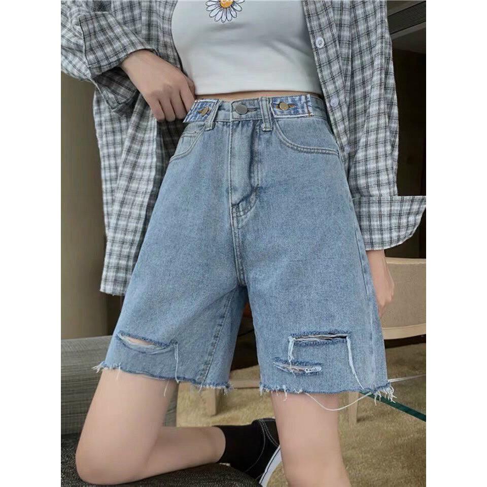 Quần Short Jeans Nữ Ống Rộng Rách Cạp Đỉa Ulzzang - Quần Đùi Nữ Jeans SIêu Chất Q43