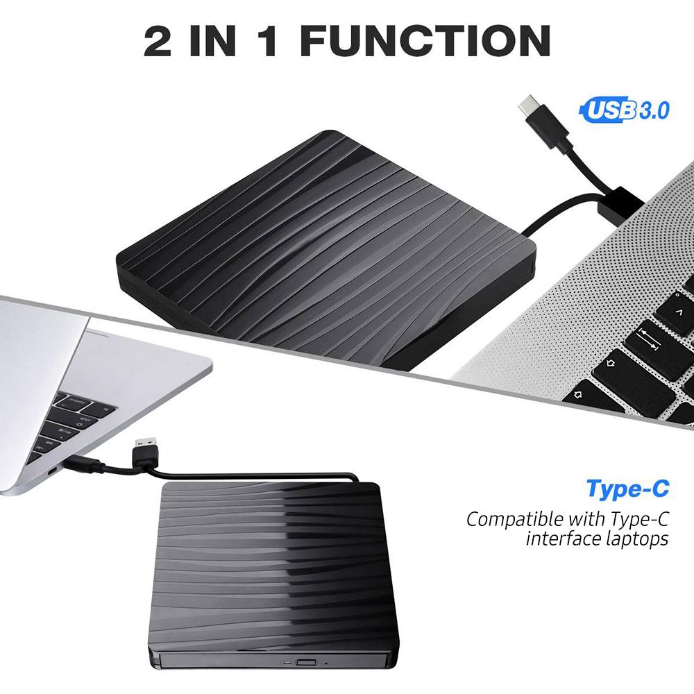 Ổ đĩa USB3.0 + Type-C di động hai đầu CD / DVD bên ngoài siêu mỏng cho Windows / Mac