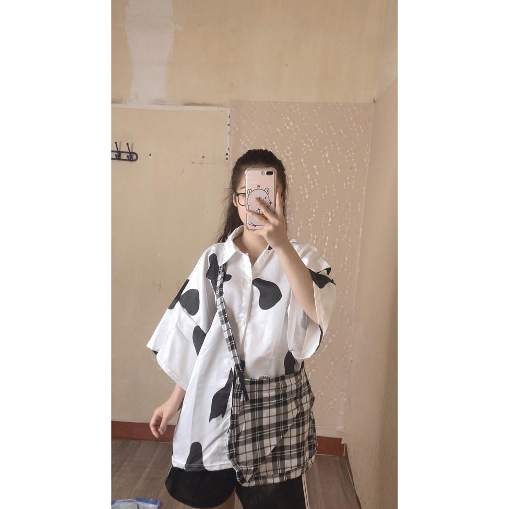 Túi vải đeo chéo caro canvas