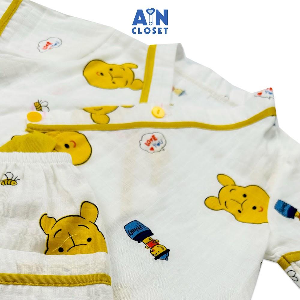 Bộ quần áo lửng unisex cho bé họa tiết Gấu Pooh vàng xô sợi tre - AICDBTLRU8SN - AIN Closet