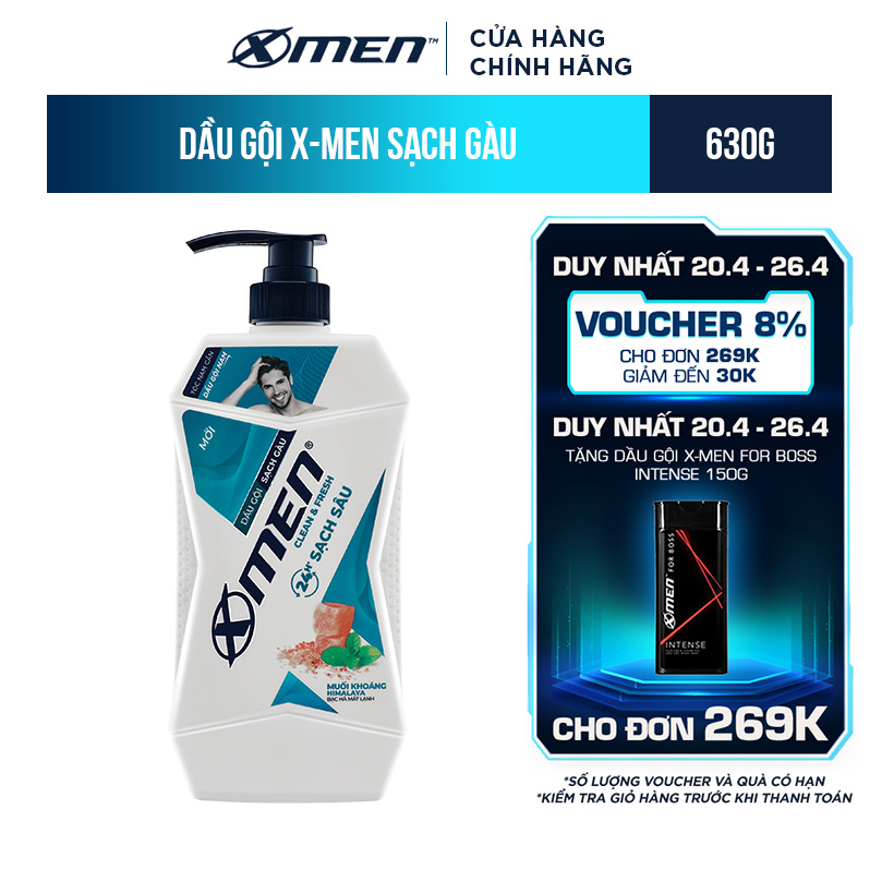 Tắm Gội X-Men Clean &amp; Fresh 2in1 Sạch Sâu 630g