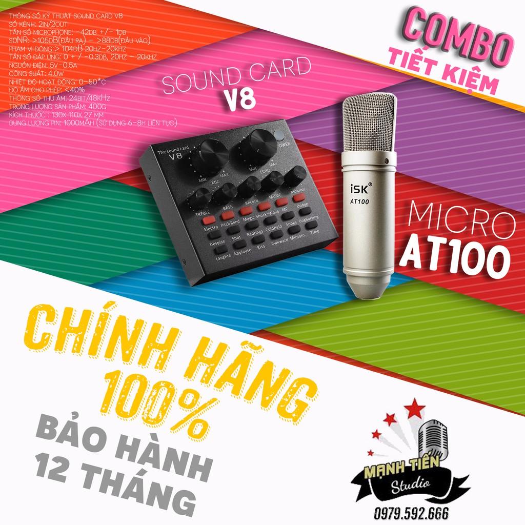 CTY MẠNH TIẾN Bộ thu âm Livestream loại 1 sound card V8 và micro karaoke AT100(Bảo Hành 12 Tháng)