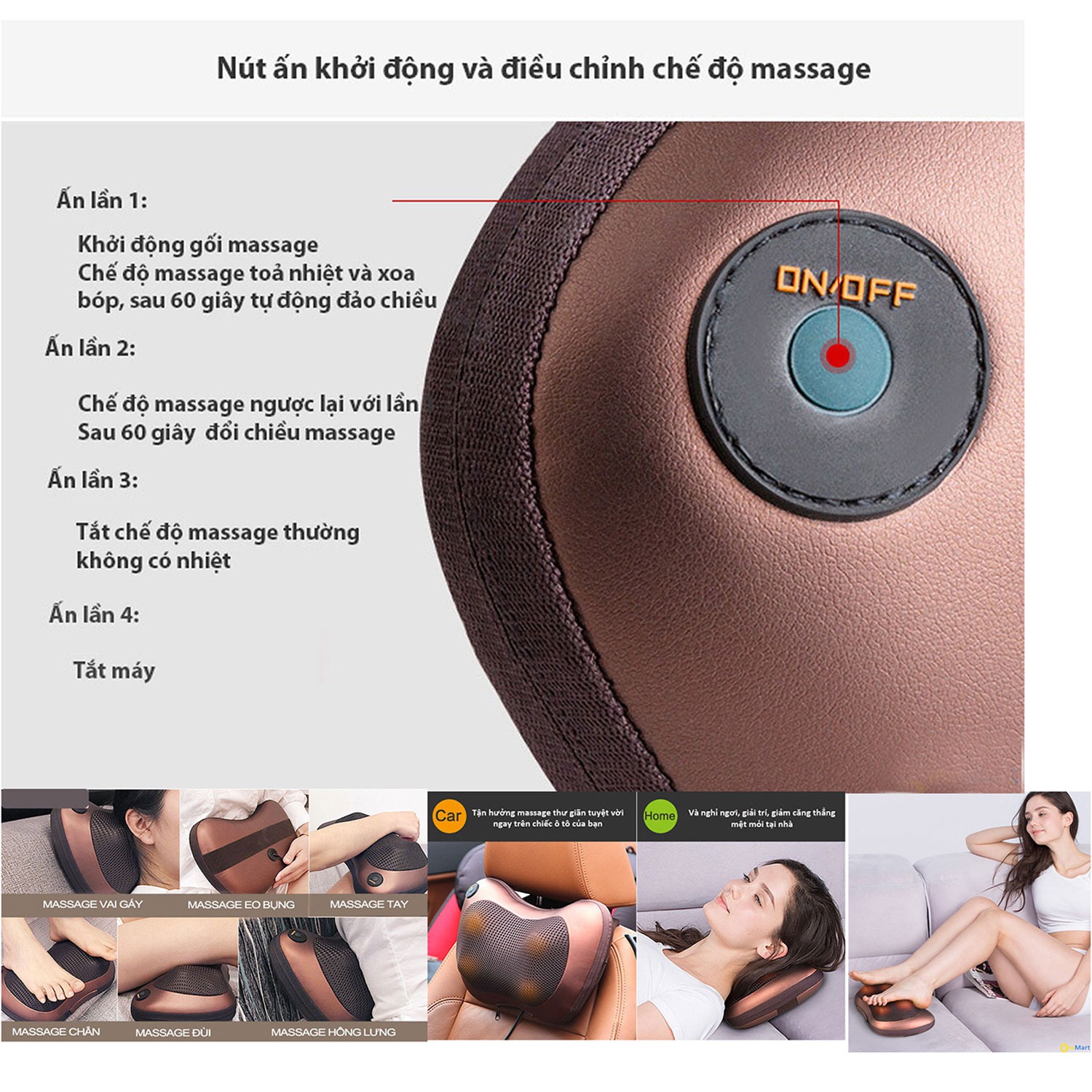 (Loại Tốt) Gối Mát Xa Massage KhoNCC Hàng Chính Hãng Vật Lý Trị Liệu Xua Tan Mệt Mỏi Cổ, Vai, Eo, Hông, Đùi  - KPD-5818-GMX8B